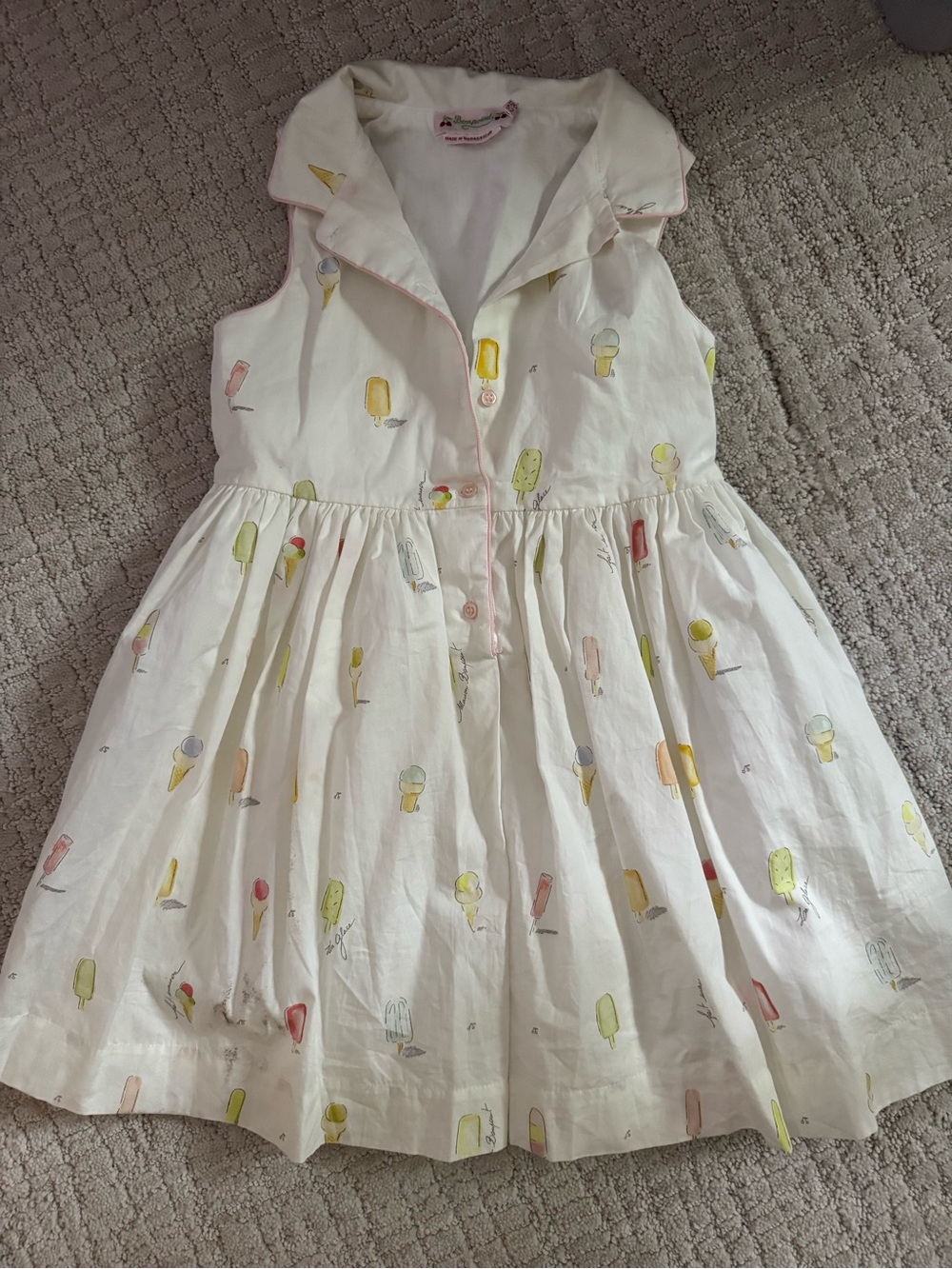 Bonpoint White Cotton Dress with Pastel Ice Cream Print